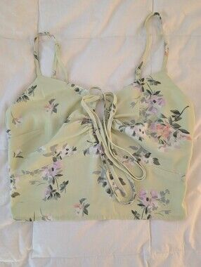 Abercrombie & Fitch Pale Green Floral Lace-Up Crop Top